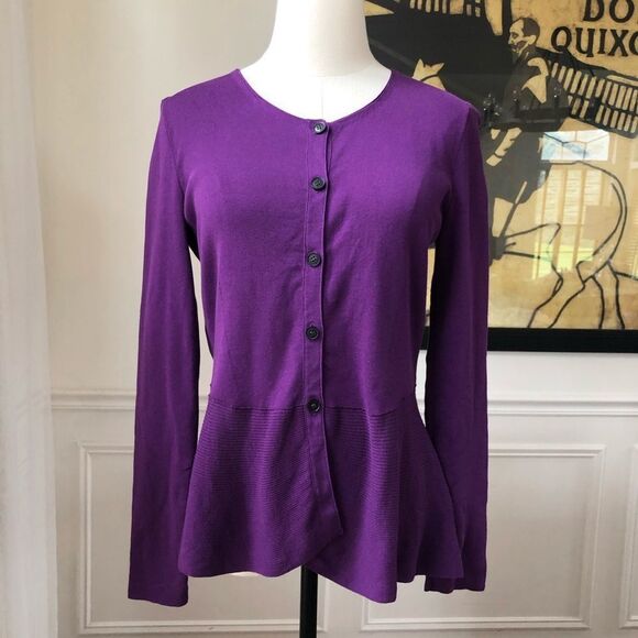 Lafayette 148 Purple Peplum Cardigan M - Picture 1 of 7